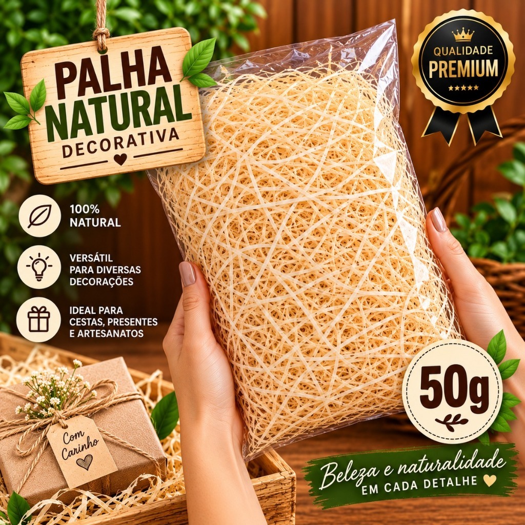 Palha Natural 50gr Para Cesta e Decoração Presente Café da manhã Pacote de Palha 50gr