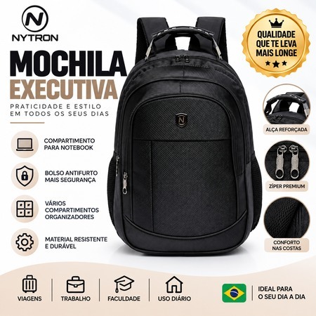 Mochila Masculina Reforçada Grande Original Nytron Executiva Resistente Universitária/Faculdade Espaçosa