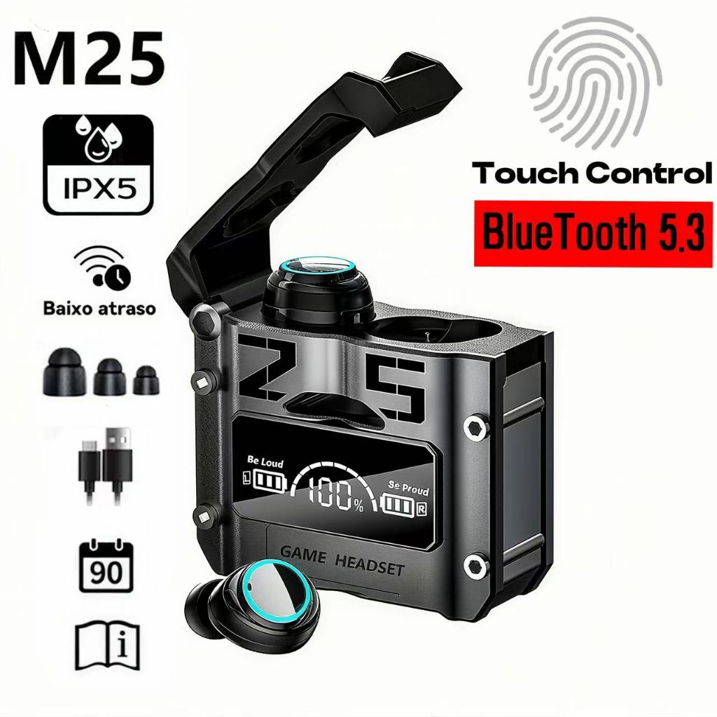Fone De Ouvido Bluetooth M25 M10 F9-5 V5.3 Sem Fio TWS Power Bank Display LED Microfone Original