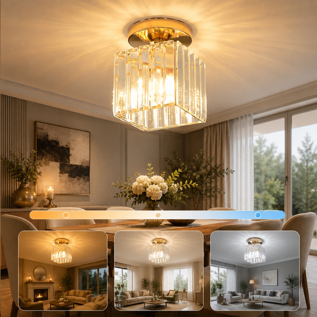 NIVEZA Luminária Plafon Sobrepor LED Moderna Quadrada Cristal Acrílico E27. Ideal para espaços compactos, como alpendres