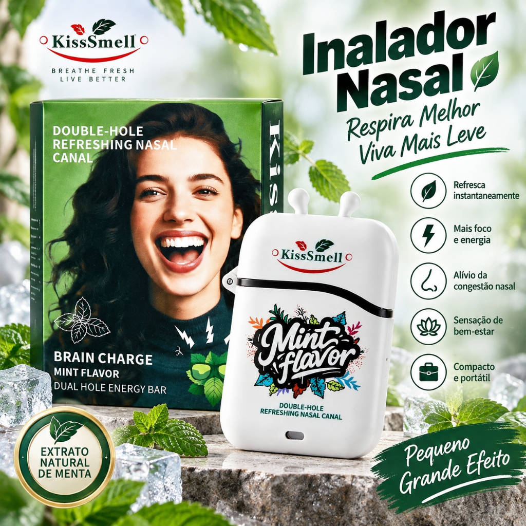 Inalador Nasal Menta Refrescante Portátil Viagem Academia Trabalho Uso Diário Compacto Fácil Uso