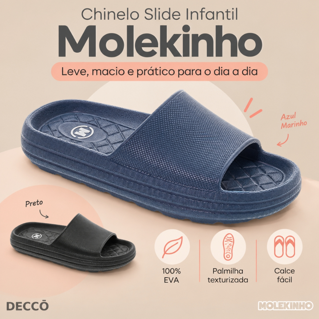 Chinelo Infantil Molekinho Slide Nuvem EVA Antiderrapante Confortável Moderno