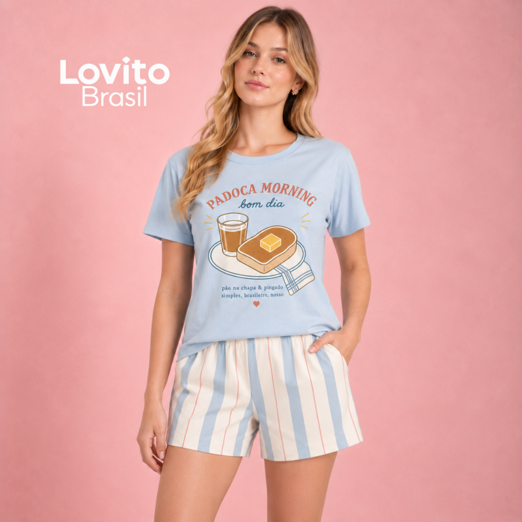 Lovito Conjunto de Pijama Curto Estampado Café da Manhã Padoca Morning PJB22822312