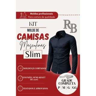 Kit Molde de camisa, modelagem de camisa social modelo Slim, em papel Kraft 80 gr.