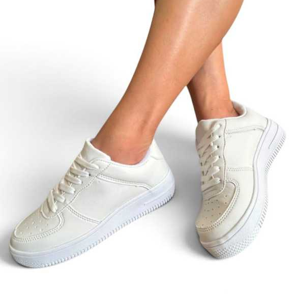 Tênis Feminino Branco Casual Pataforma Baixa Trabalho Dia a Dia e Passeio Confortável