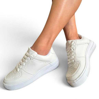 Tênis Feminino Branco Casual Pataforma Baixa Trabalho Dia a Dia e Passeio Confortável