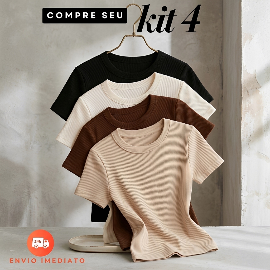 Kit 4 , 3 , 2 peças Blusas Feminina Ribana Canelado Básica Casual Estilosa Tendência Verão
