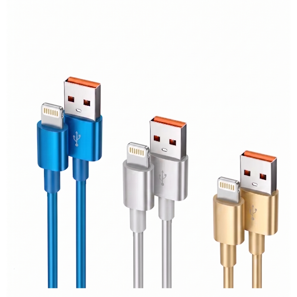 KIT 3 CABOS LIGHTNING - CORES VARIADAS (AZUL/PRATA/DOURADO)