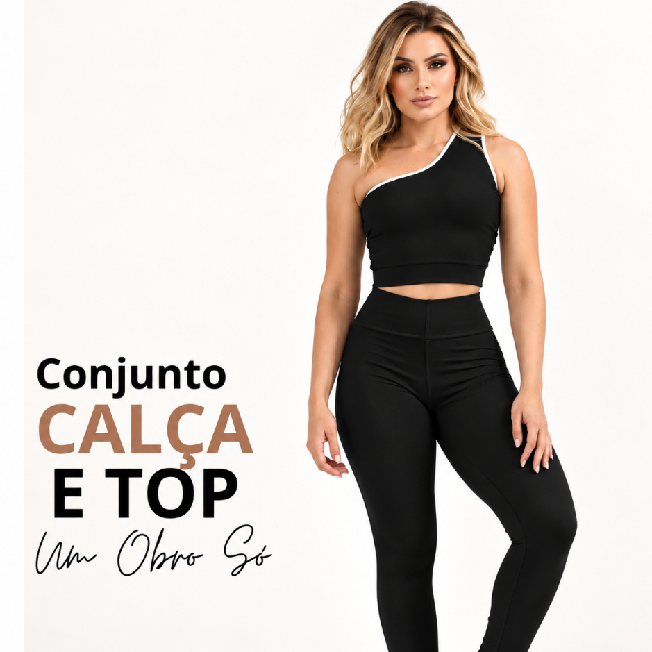 Imagem Conjunto Feminino Treino Calça e Top Ombro Só