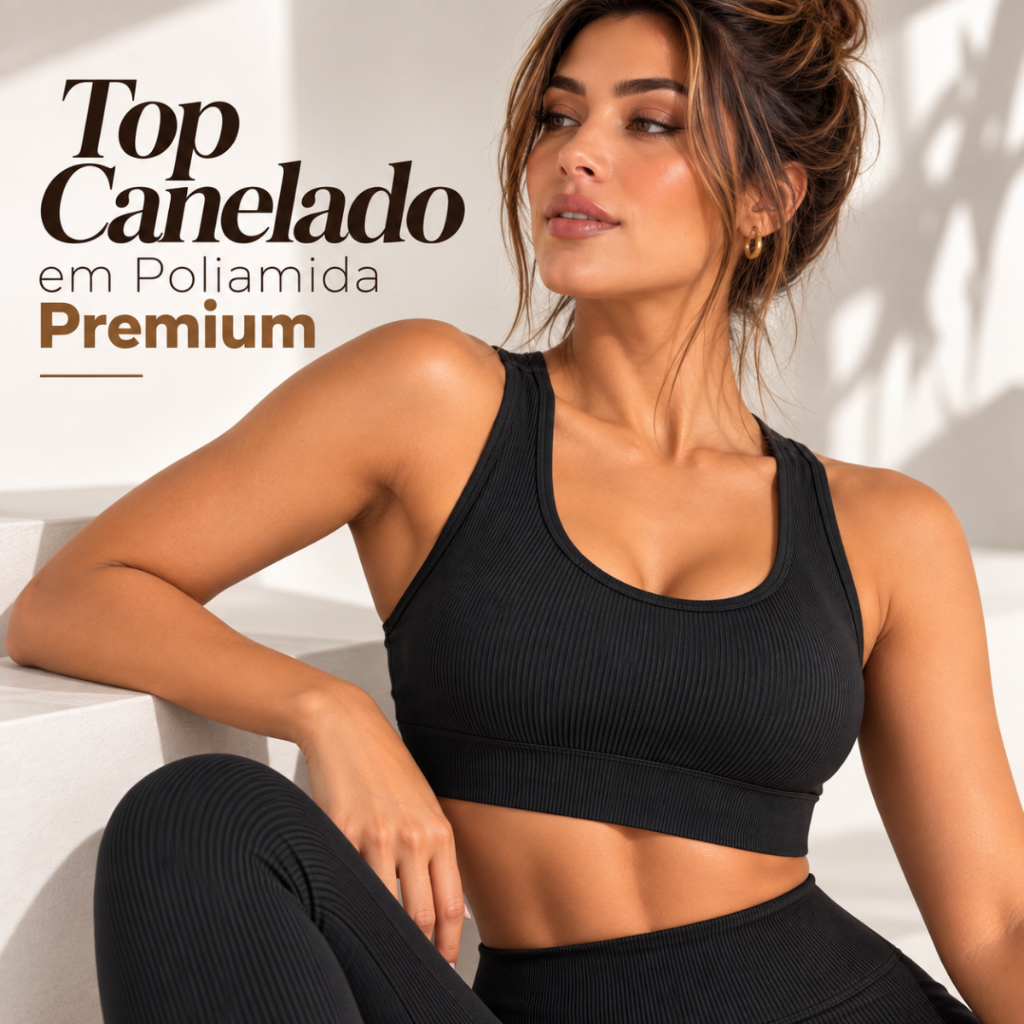 Top Canelado em Poliamida com Bojo Removível modelo nadador para academia Fitness Feminino