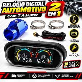 2 in 1 Digital Car Clock + T Adapter | Temperature + Voltage | Alert | Easy Installation