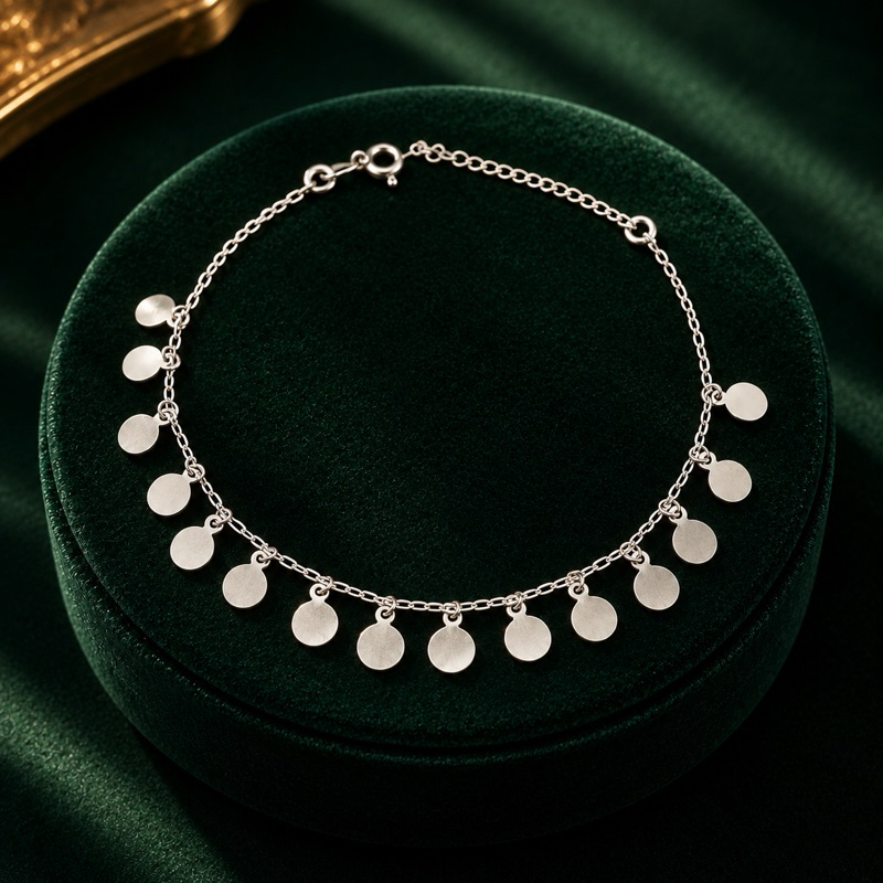 Pulseira Feminina com Medalhas Penduradas em Prata 925 Delicada