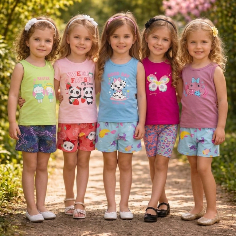 Conjuntos Infantil Menina Verão Camiseta e Short Algodão Fresquinho