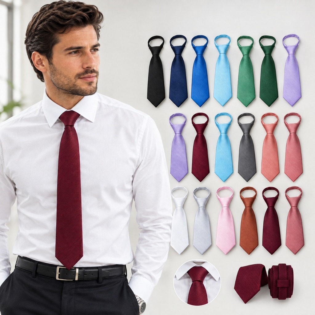 Gravata Slim Premium De Ziper Falso Liso Textura Riscadinha Para Dia a Dia Noivos Padrinhos