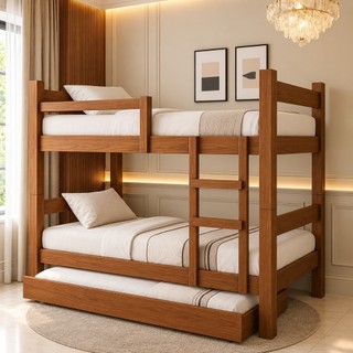 Beliche Bibox 3 Camas Letícia com Escada e Grades de Proteção em MDF