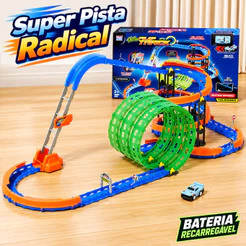 Pista de Carrinho Infantil 91 Peças Loop 360° Brilha No Escuro Torre Espiral