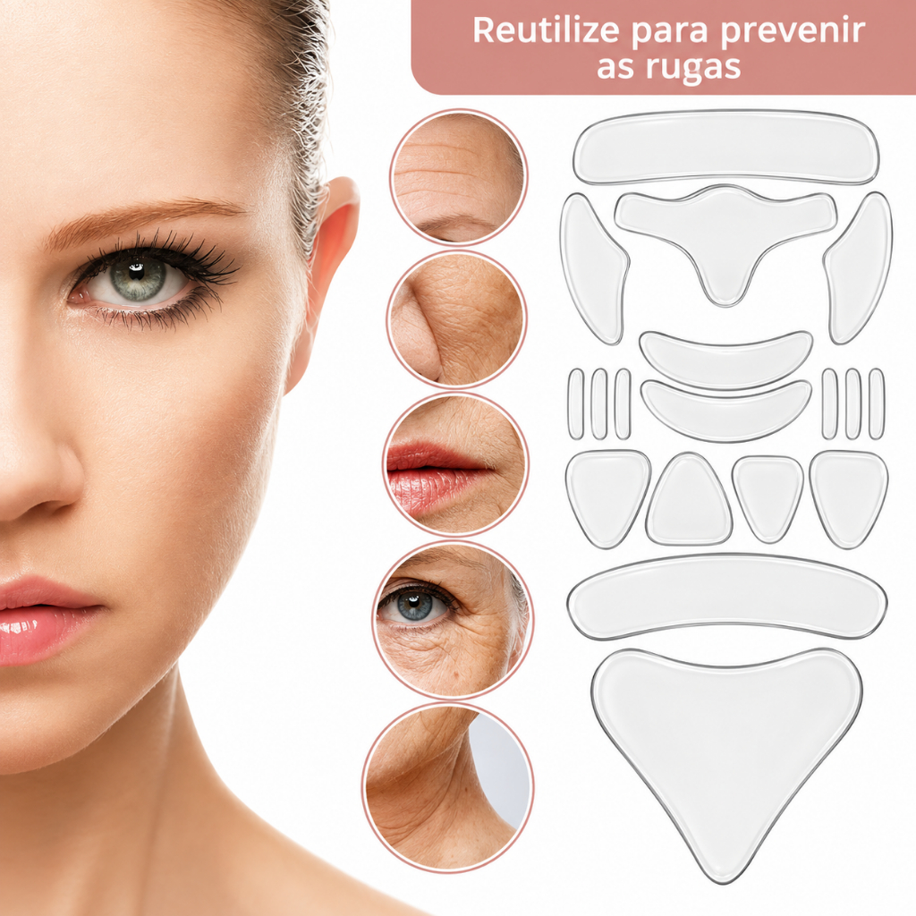 Kit 16 Peças Reutilizável para Rosto Adesivo Fita Gel Silicone Anti-rugas Linhas Faciais