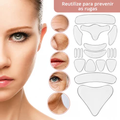 Kit 16 Peças Reutilizável para Rosto Adesivo Fita Gel Silicone Anti-rugas Linhas Faciais