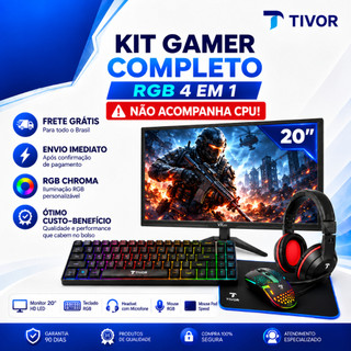 Kit Game Monitor 19.5 Polegada 75Hz, 5ms, HDMI/VGA + Evolut Eg-54 teclado, Mouse, Mousepad E Headset RGB