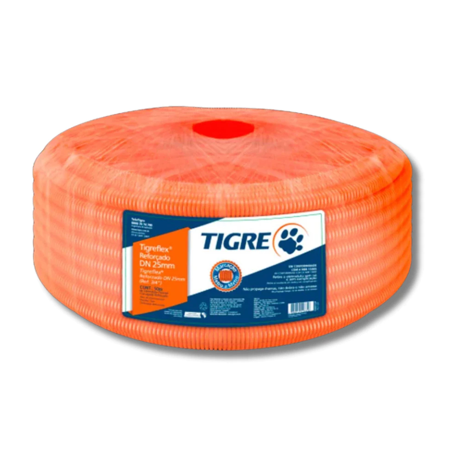 Mangueira Eletroduto Reforçado Corrugada 32mm / 1 Polegada TIGRE Rolo 25 Metros