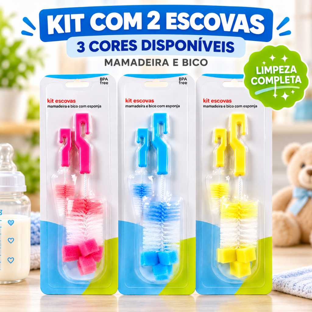 Escova Limpeza Multiuso Com Esponja Garrafas Termica Cabo Longo