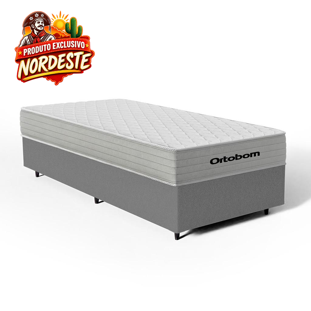 Cama Box com Colchão de Molas Ensacadas Ortobom One Face Plenno Superpocket Solteiro 88cm