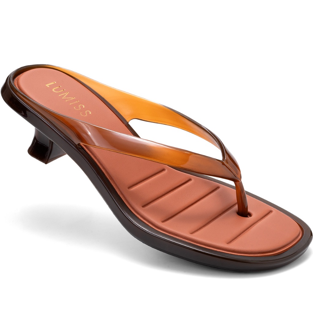 Tamanco Feminino Lumiss Jelly Salto Baixo Fino Tira De Dedo Confortável Kitten Heel