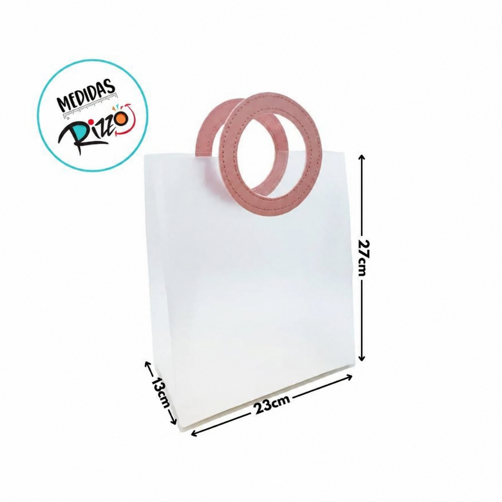 Sacola Transparente Fosca PVC com Alça Redonda de Couro Rosa - 27x23x13cm - 1 unidade - Rizzo · foto 2