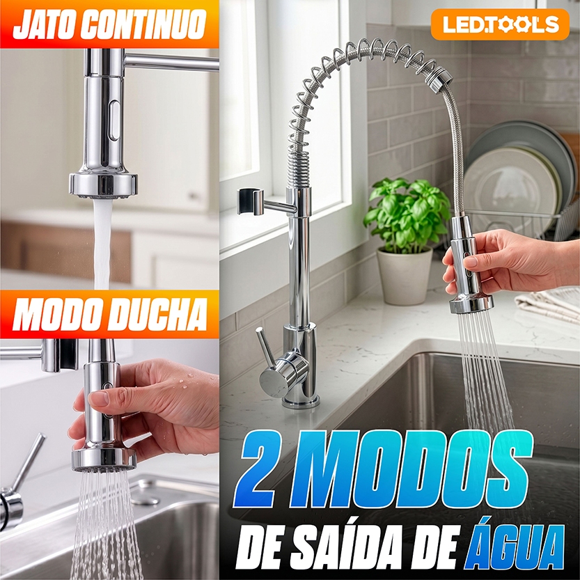 Torneira Gourmet Monocomando Flexível Cozinha 2 Jatos Dupla Saída para Filtro Bica 360° · foto 2