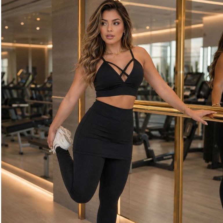 Calça Legging Saia Transpassada Evangelica Academia Fitness Yoga Casual Caminhada Ravenna