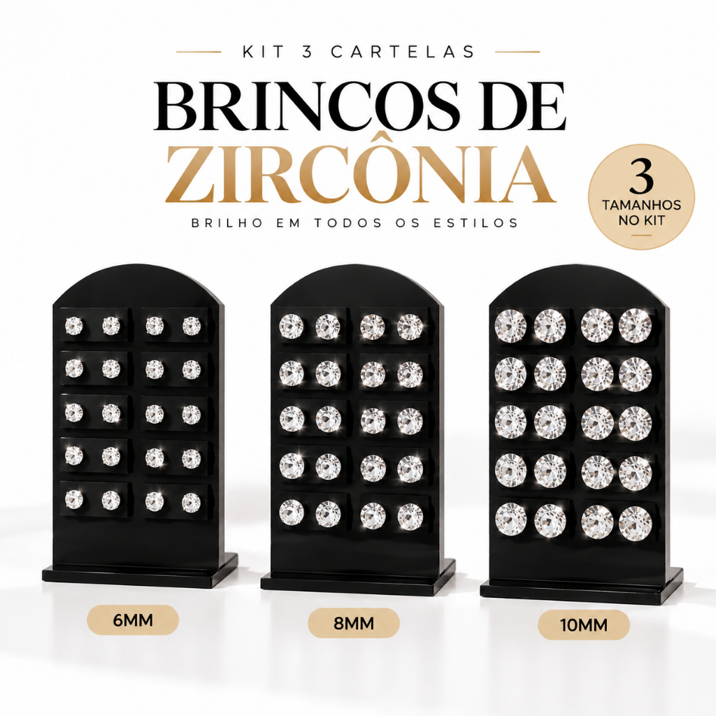 12 Pares de Brincos Ponto de Luz com Zircônia Unissex para Uso Diário