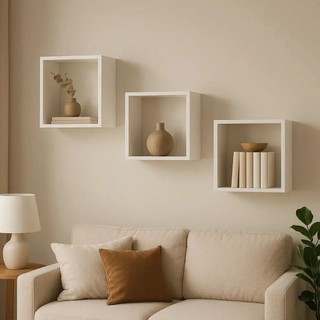 Kit 3 Nichos Quadrados Mdf 15mm Branco Decoração p/ Sala Quarto Banheiro Já Montados