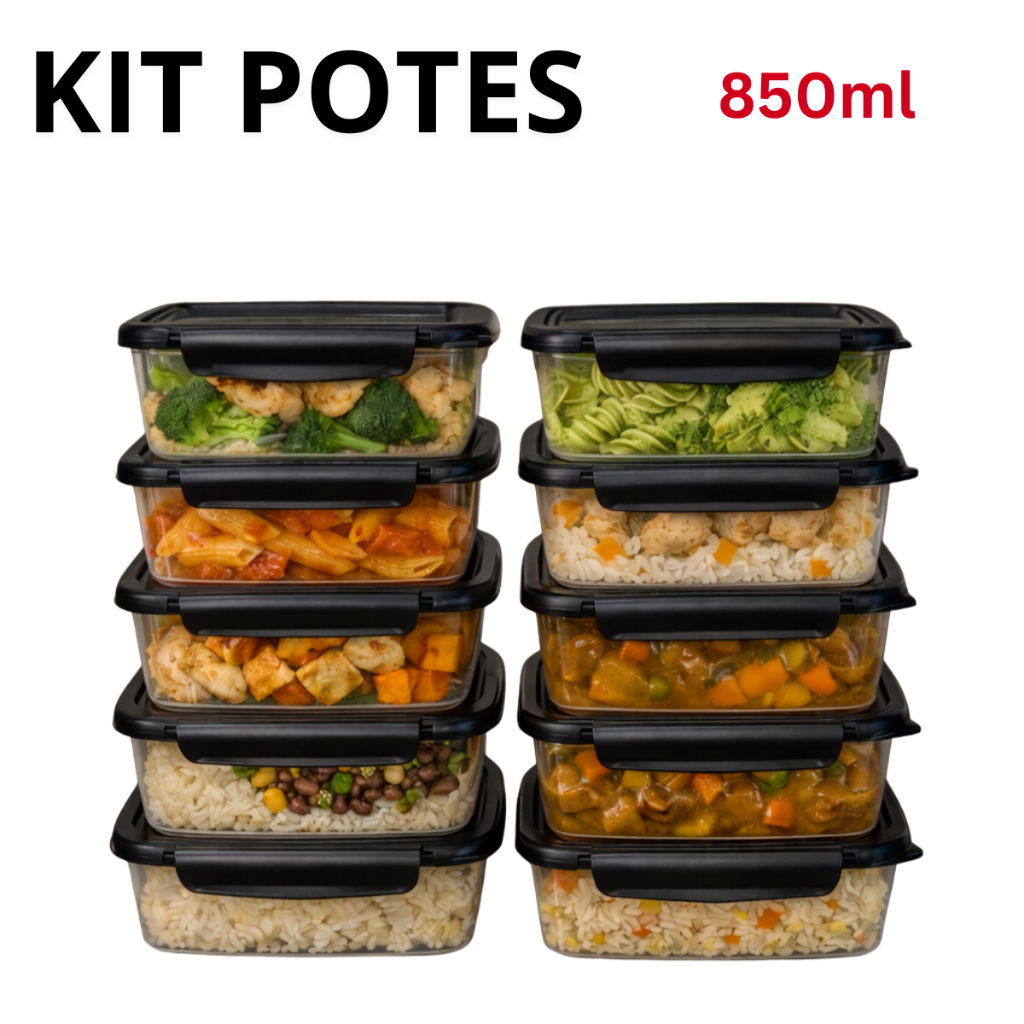 Kit  Marmita Conjunto Potes 850ml com Travas Laterais BPA FREE - Organizadores de Congelador