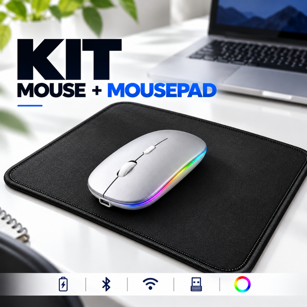Kit Mouse S/ Fio Bluetooth RGB + Mousepad