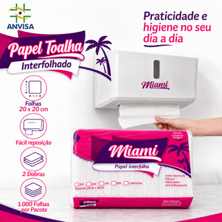 Papel Toalha Interfolha Miami 20x20cm 1000 Folhas 100% Celulose Virgem Alta Absorção