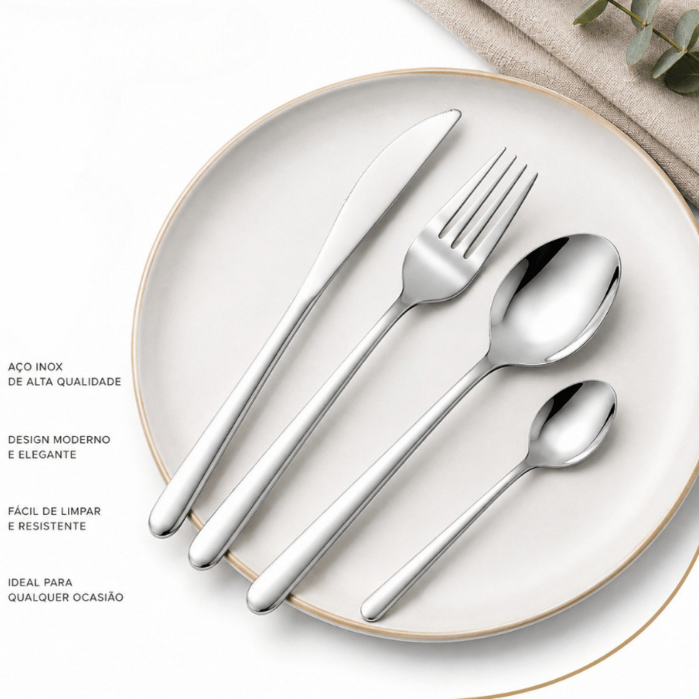 Jogo De Talheres 24 Peças Aço Inox Silver Prata Kit Talher de cozinha kit completo