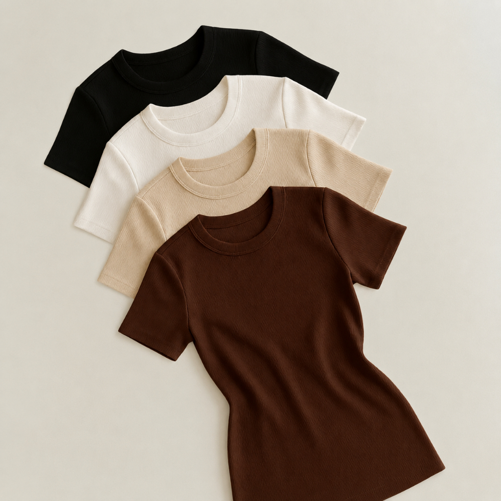 Blusa Feminina Ribana Canelada Manga Curta Básica Casual Estilosa Confortável Tendência Verão