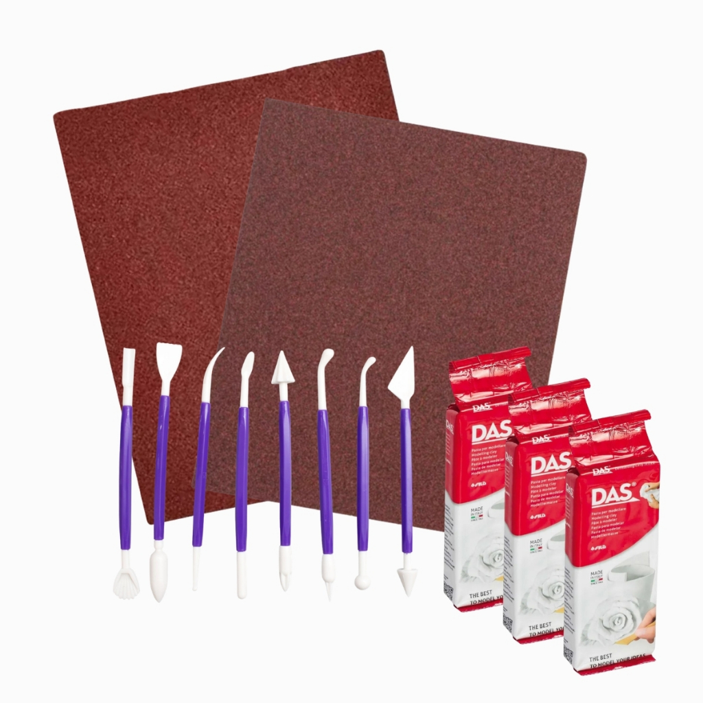 Kit 3 Massa Cerâmica Fria Branca 250g + 2 Lixas + Esteca Colorida