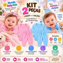 Kit 2 Peças Roupa Bebê Body Manga Longa e Calça Mijão Pagão Inverno Presente P M G