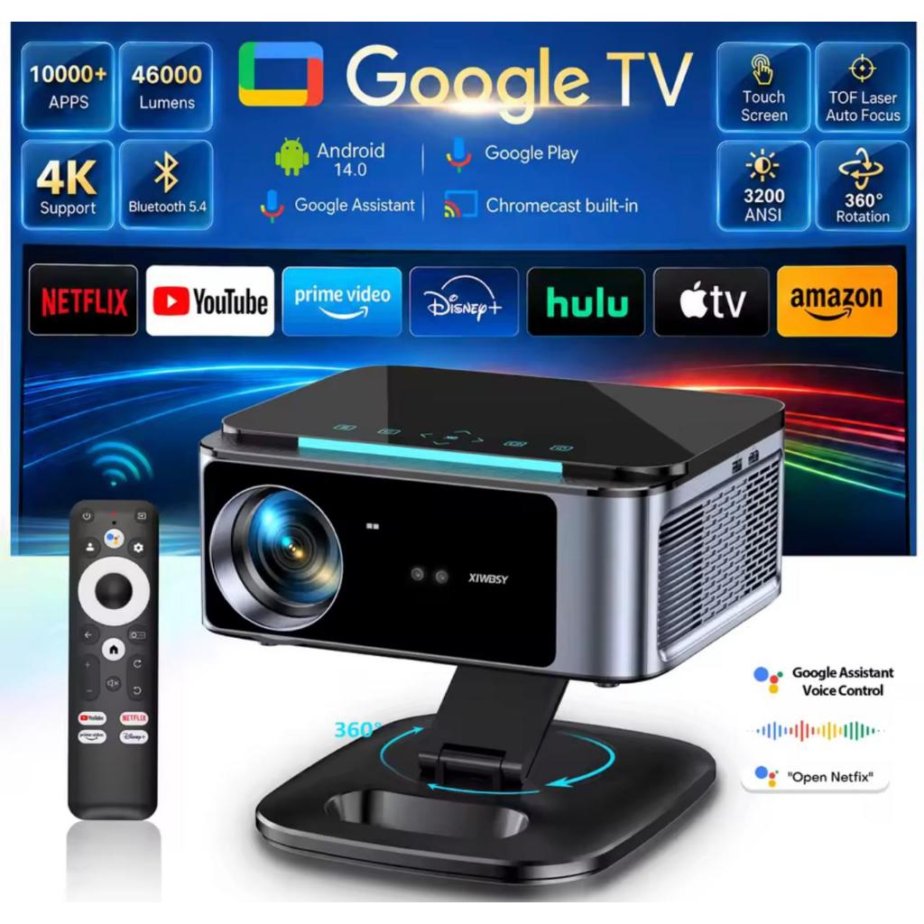 Projetor Google Voice XIWBSY 3200ANSI T07Plus, Projetor Android 14.0, Projetor Netflix, BT5.4 Wifi6, Projetor de Home .