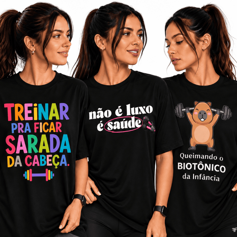 Kit 3 Camisetas Feminina Academia Treino Estampada Fitness Engraçada Capivara Gym Confortável 100% Algodão