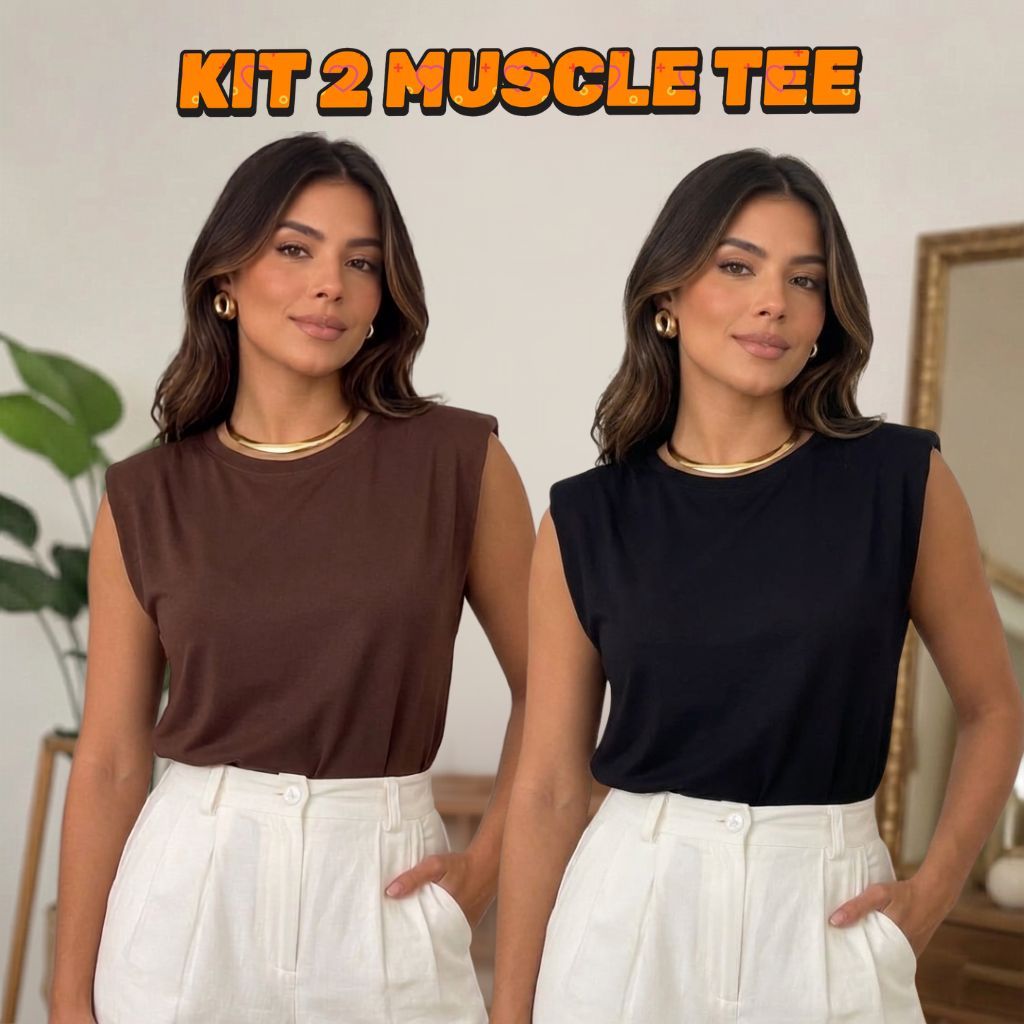Kit Blusa Feminina Muscle tee Viscolycra Elegante Casual Moda Verão Estilosa Moderna Algodão