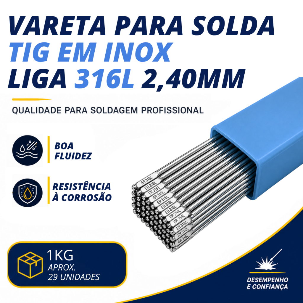 1kg Vareta Tig Inox 316 2,40mm - Soldaforte