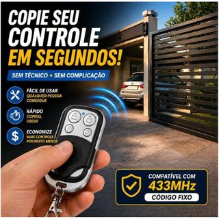 Controle Remoto Programável para Portão e Garagem 433MHz Duplicador Universal para Abridor de Portão Sem Fio