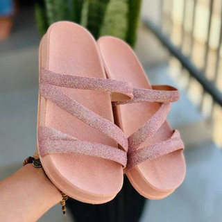 Sandália Feminina Papete Rasteira  Brilho EleganteTendência Confortável Macia Leve Casual Moda