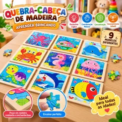 Quebra Cabeça de Madeira 9pçs Infantil Quebra-cabeça Educativo Animais Para Crianças