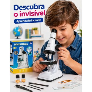 Microscópio Infantil Brinquedo Educativo Led Zoom até 1200x Científico Fenix Com Ajuste Foco Lâminas