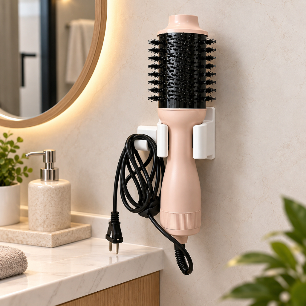Suporte De Parede Escova Secadora Rotativa Secador De Cabelo Chapinha Organizador Resistente Ao Calor