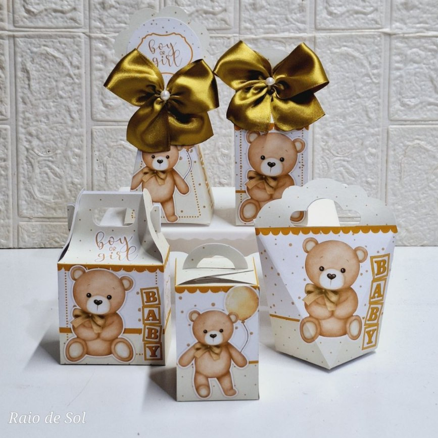 Caixinhas Chá Revelação/ Kit Festa PEGUE E MONTE Ursinho Dourado/ Lembrancinhas Boy or girl/ Personalizados infantil