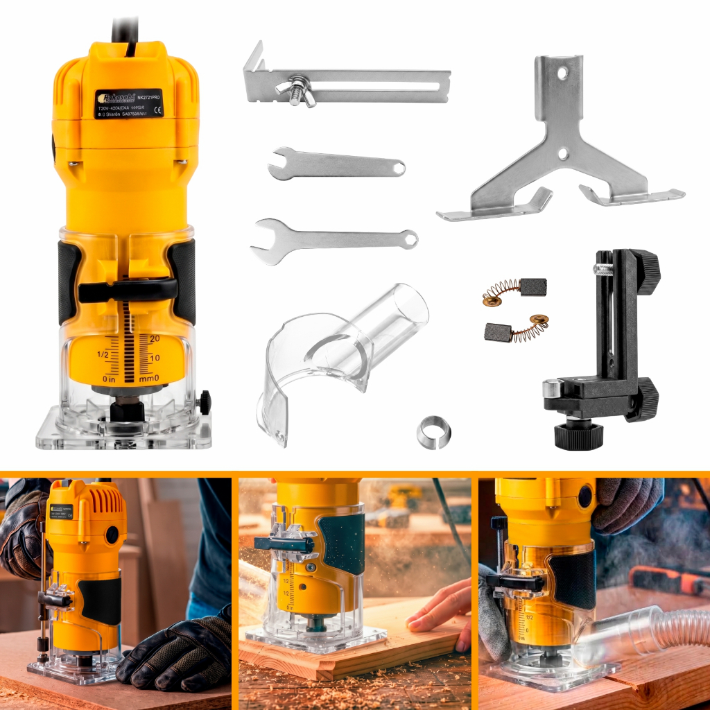 Tupia Laminadora Manual 600w Pinça de 6mm 1/4 pol Profissional Com coletador de Pó